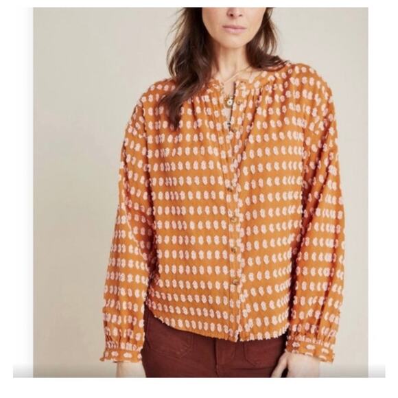 EUC Anthropologie Pilcro Tavi textured cotton top balloon sleeves sz: S - Picture 7 of 13